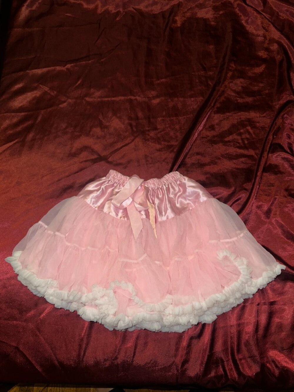 Pink Tiered Tulle Mini Skirt with Satin Waistband